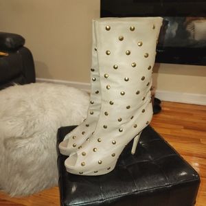 Brian Atwood genuine leather and gold metal studded booties